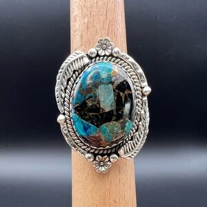 Sterling Silver White Buffalo Dahlia Turquoise Ring